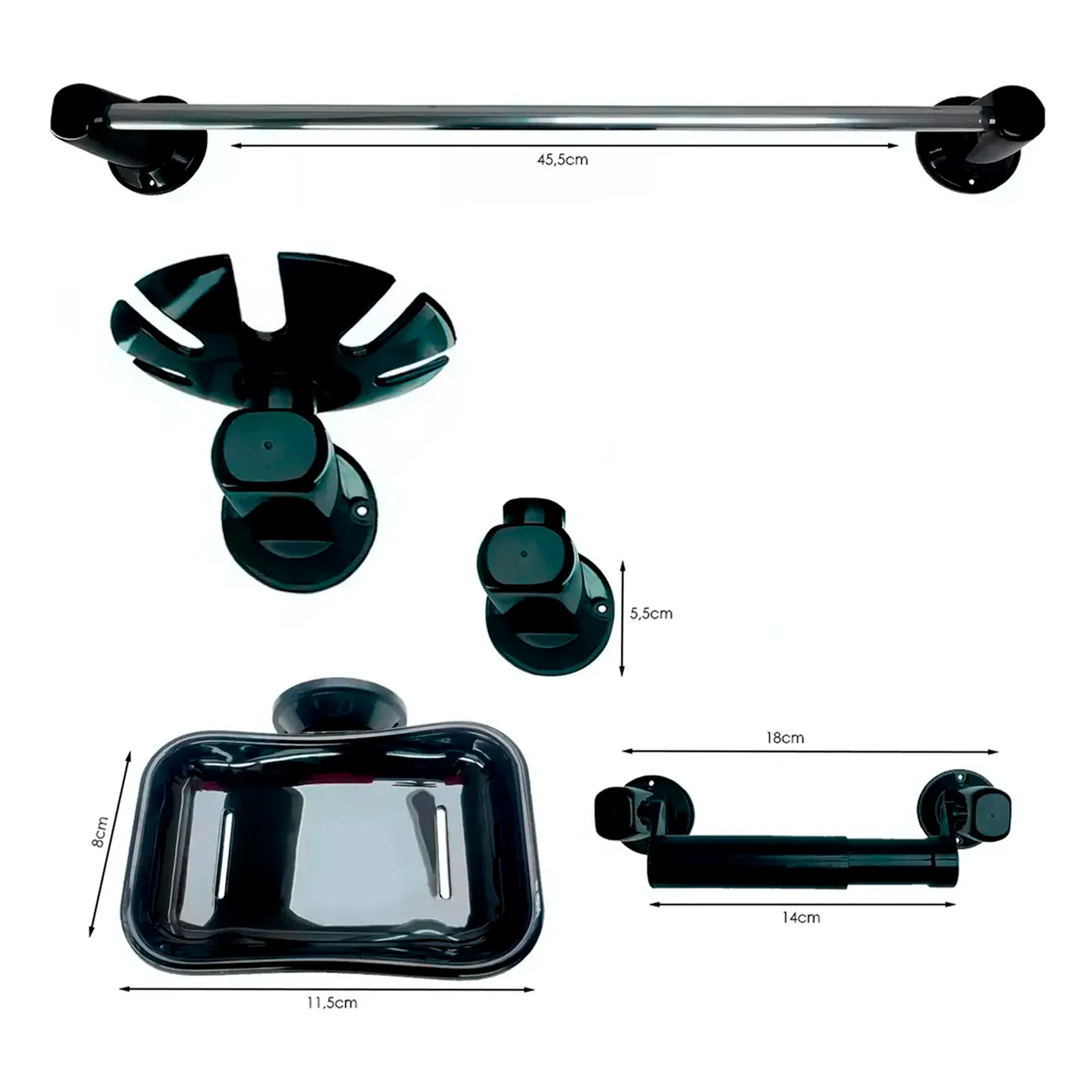 Juego De Accesorios Baño Redondo Abs Negro X5 - Image 2
