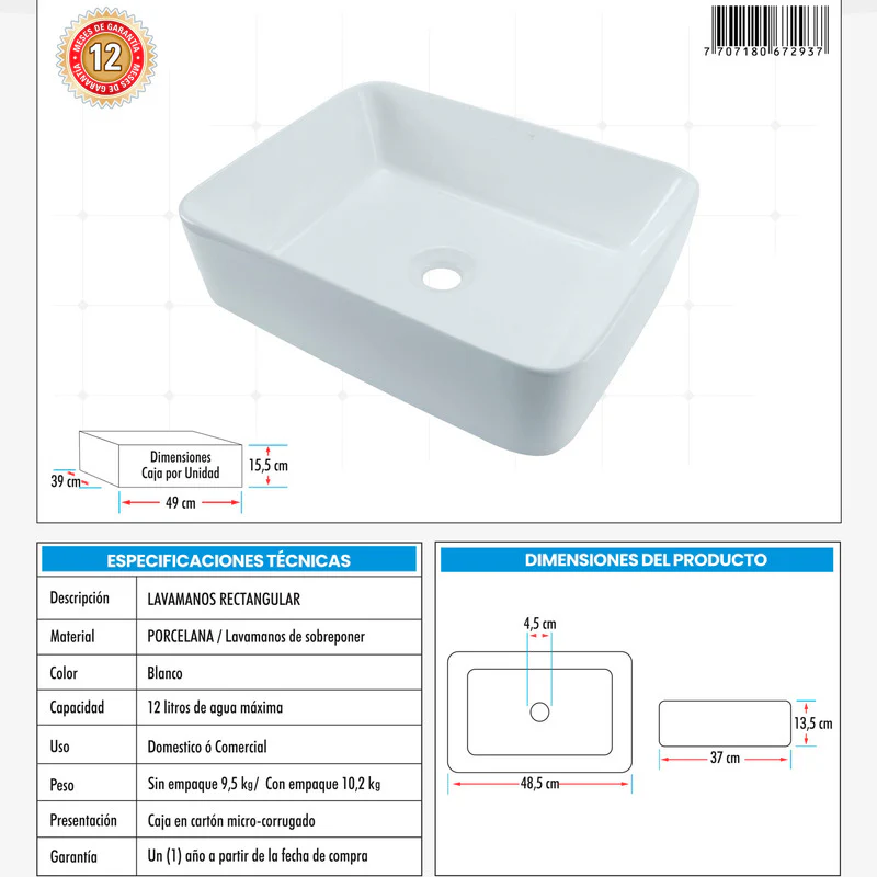 Kit Lavamanos Rectangular+grifo Agua Fria Plat.satin+push - Image 3