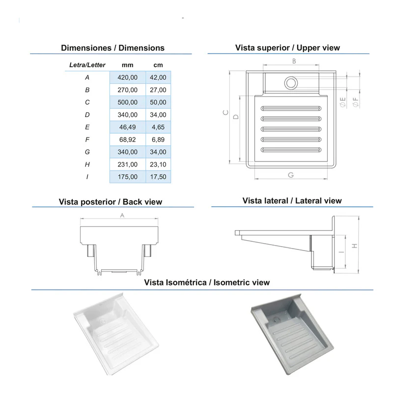 Lavadero Plastico Blanc 50*42cm - Image 2