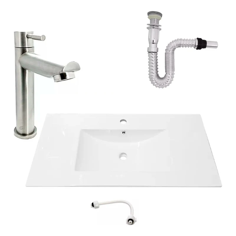Kit Placa Lavamanos 91*46.5cm+griferia Agua Fria+push Flex.8