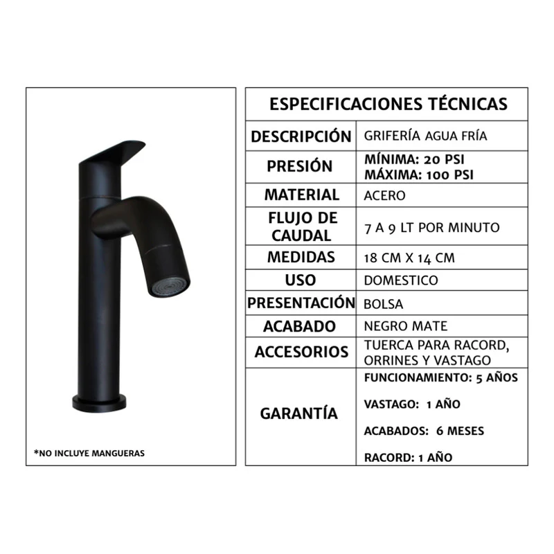 Kit Placa Lavamanos 51*46,5cm+griferia Agua Fria+push Negro2 - Image 2
