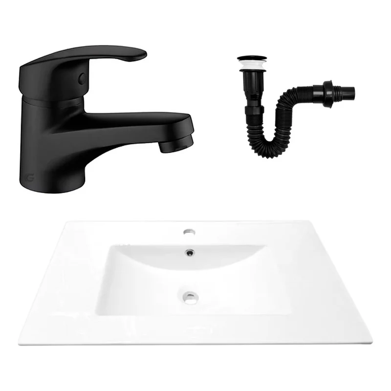 Combo Placa Lavamanos 81*46,5cm+grif.monocontrol+push Negro8