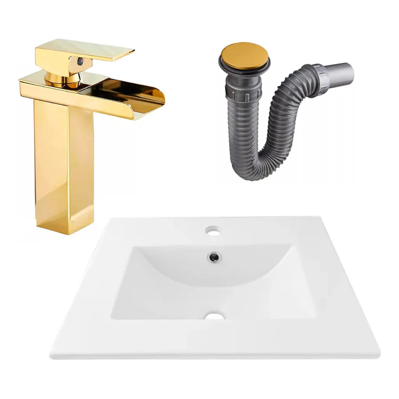 Combo Placa Lavamanos 51*40cm+griferia Monocontrol+push Oro6