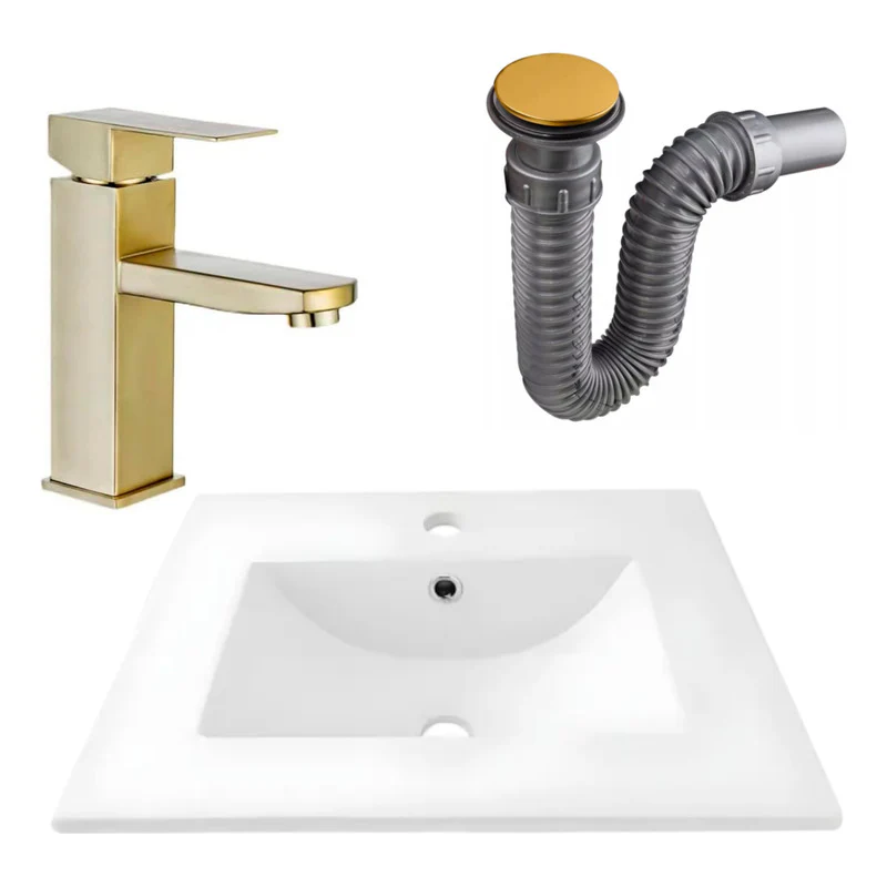 Combo Placa Lavamanos 61*40cm+griferia Monocontrol+push Oro1