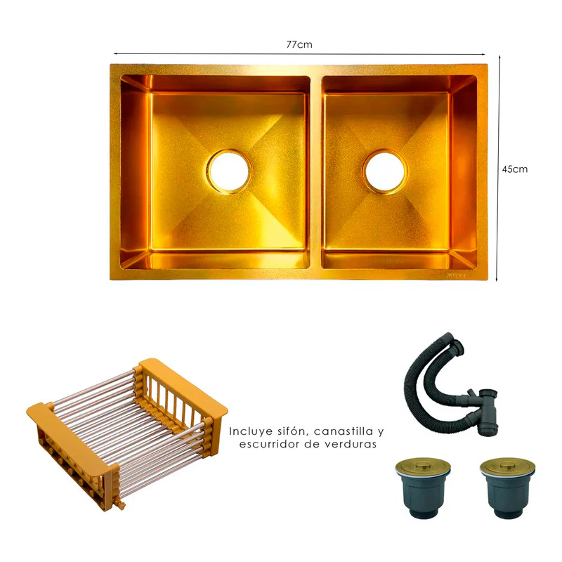 Combo Lavaplatos Doble 77*45cm+griferia Lvp 7 Oro Cepillado - Image 3
