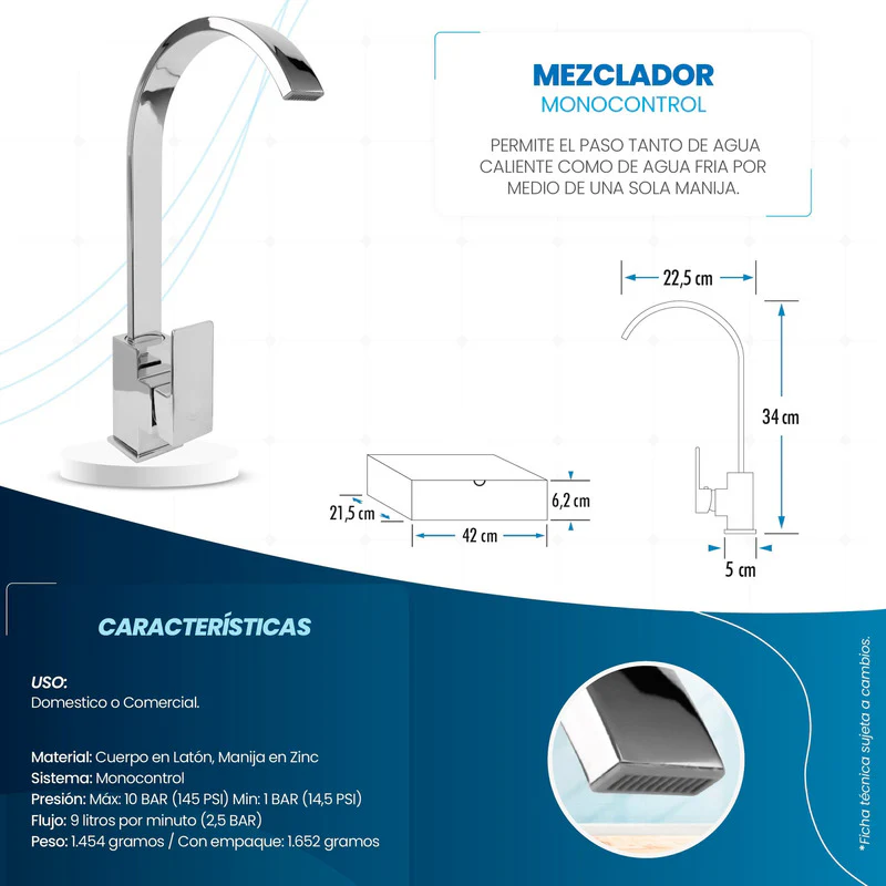Griferia Lavaplatos Mezclador Monomando Cuadrado Europa Lujo - Image 3