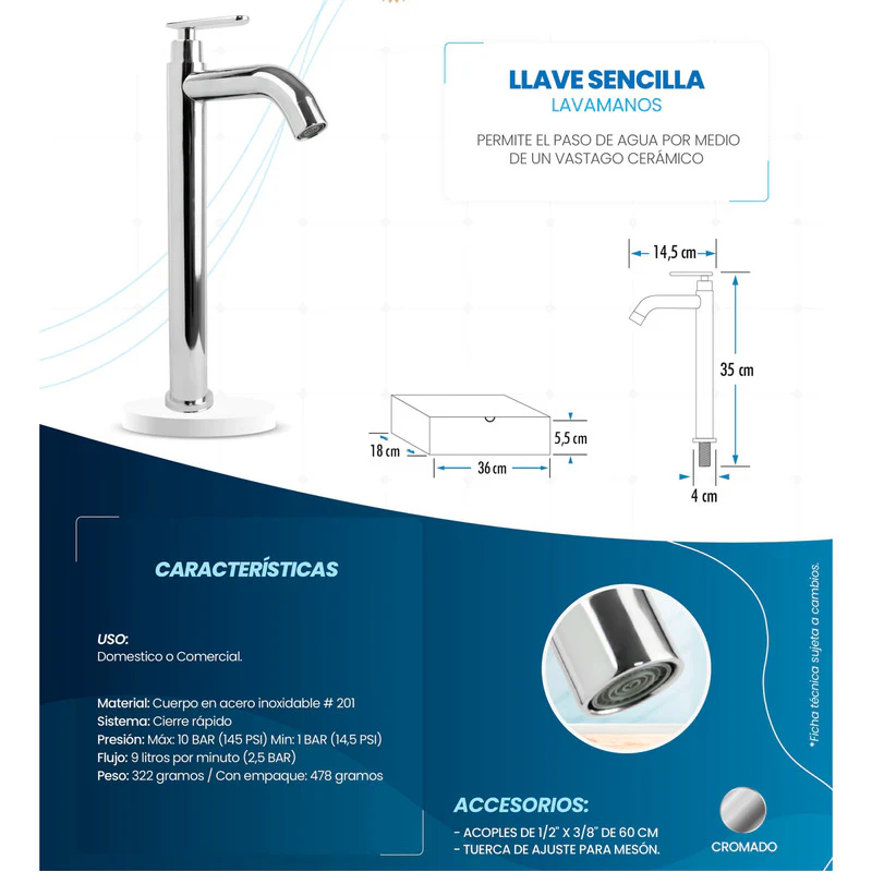 Kit Lavamanos Cristal Transp Y Griferia Monocontrol, Desague - Image 3