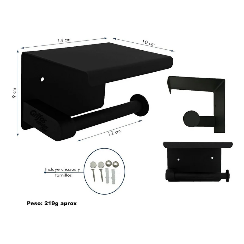 Portarrollos Para Baño Con Soporte Para Celular Negro - Image 3