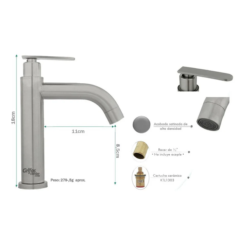 Llave Lavamanos Baja Cylinder Satin Curvo - Image 3