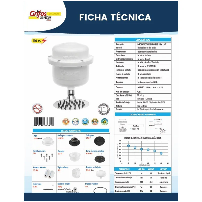 Ducha Electrica Victory Blanca Slim 120v - Image 4