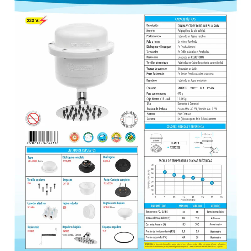 Ducha Electrica Victory Blanca Slim 120v - Image 8