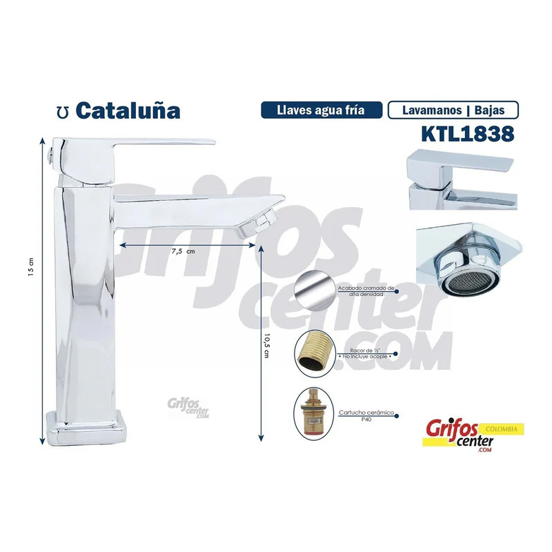 Grifería Para Lavamanos Baja Agua Fría Cataluña - Image 3