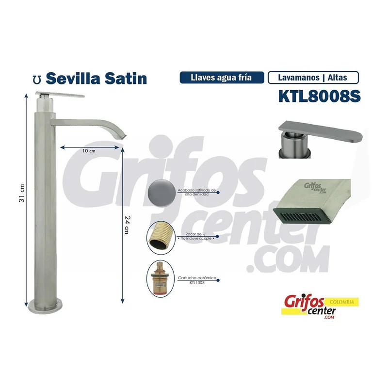 Grifería Lavamanos Alta Agua Fría Satin Vintage - Image 3