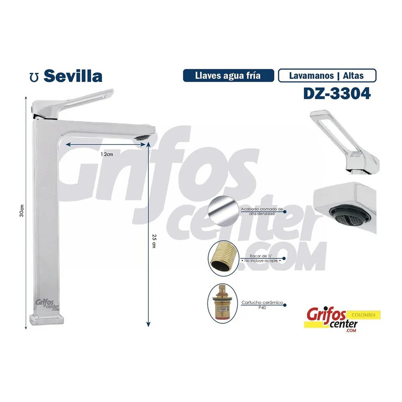 Grifería Lavamanos Alta Agua Fría Omega - Image 3