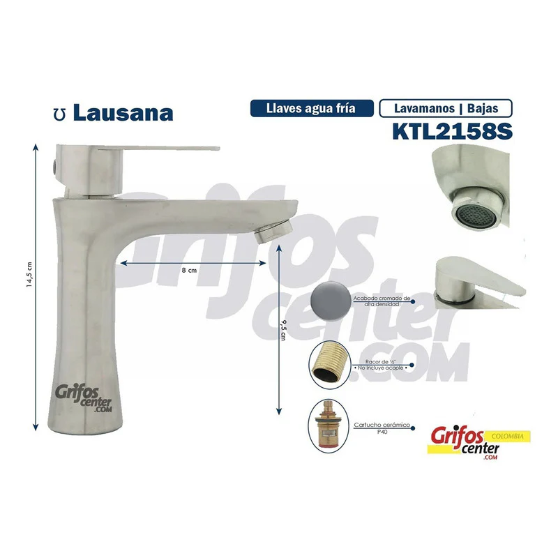 Grifería Lavamanos Agua Fría Baja Lausana Satin - Image 3