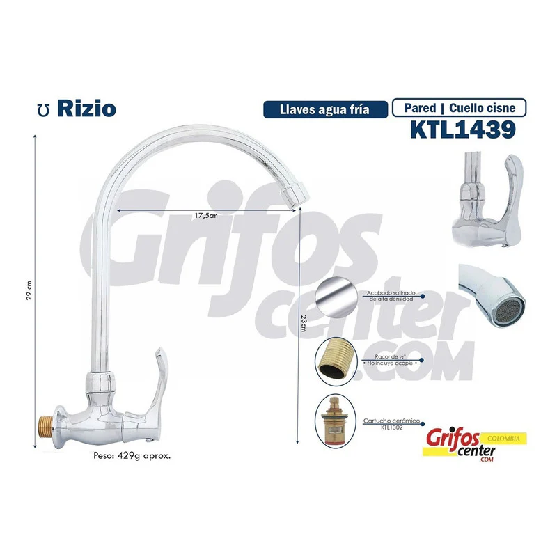 Grifería De Pared Agua Fría Cuello Ganso Rizio - Image 3