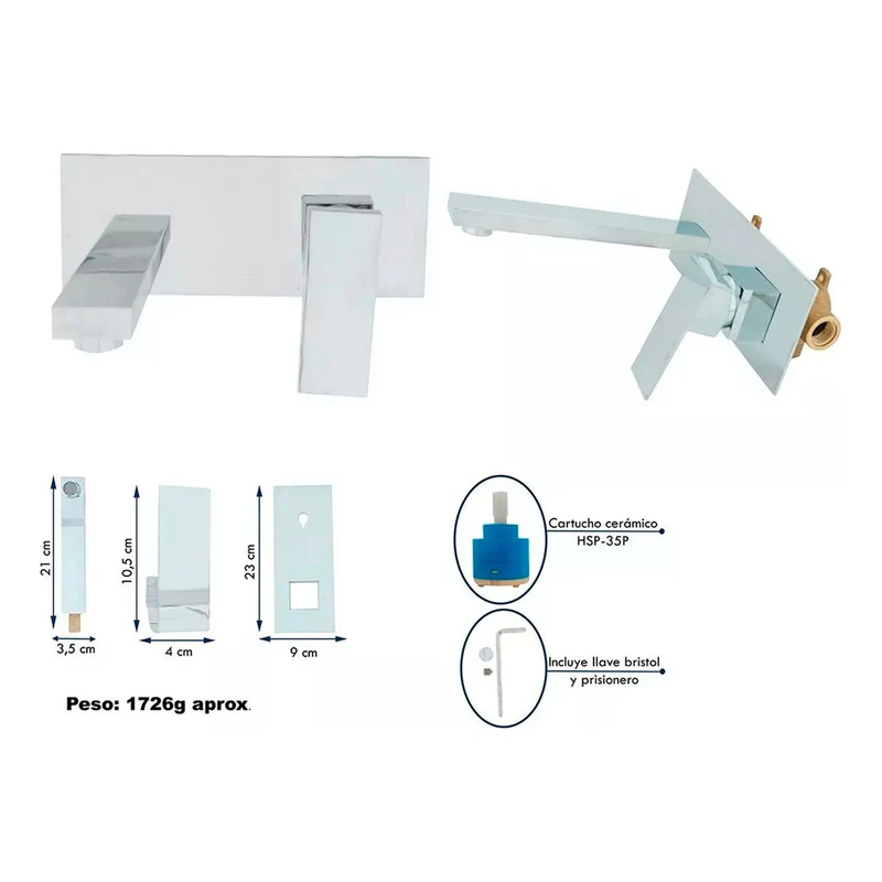 Grifería Monocontrol Para Lavamanos De Pared Cuadrado - Image 2