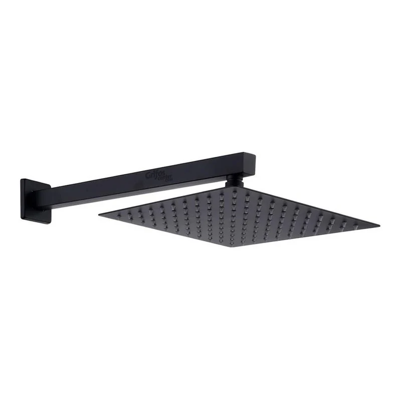 Regadera Ducha Negra Acero Inox.cuadrada 20cm-incluye Tubo