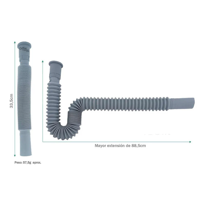 Sifón Flexible Para Lavamanos Plástico Gris - Image 2