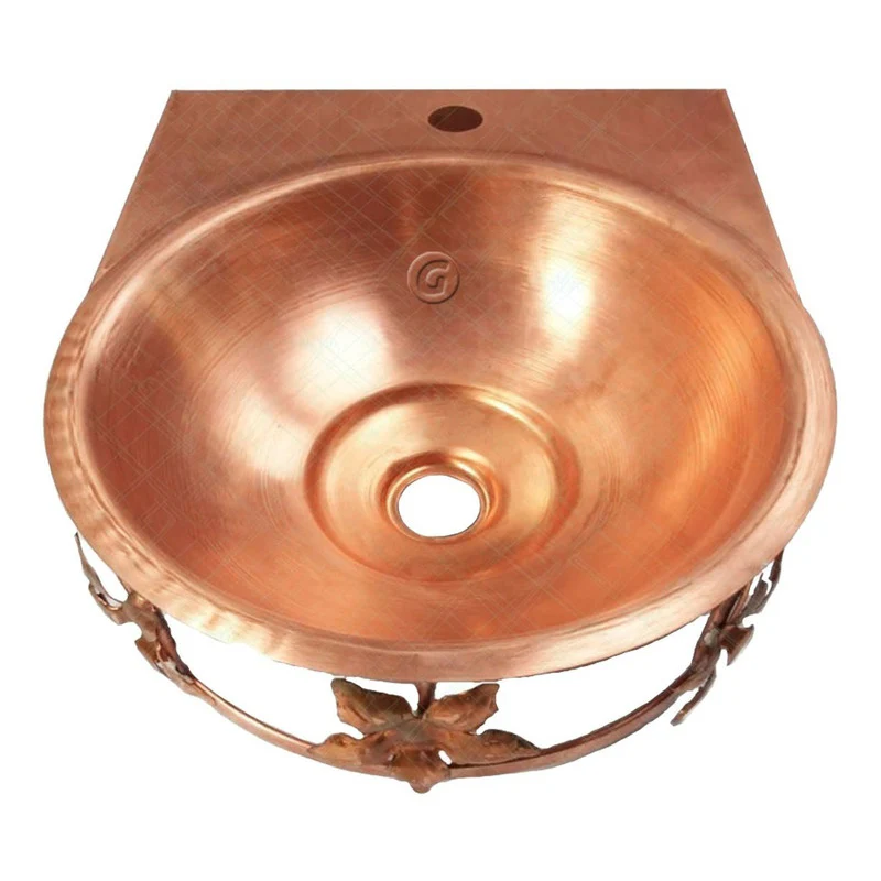 Lavamanos Circular En Cobre + Soporte A Pared En Cobre
