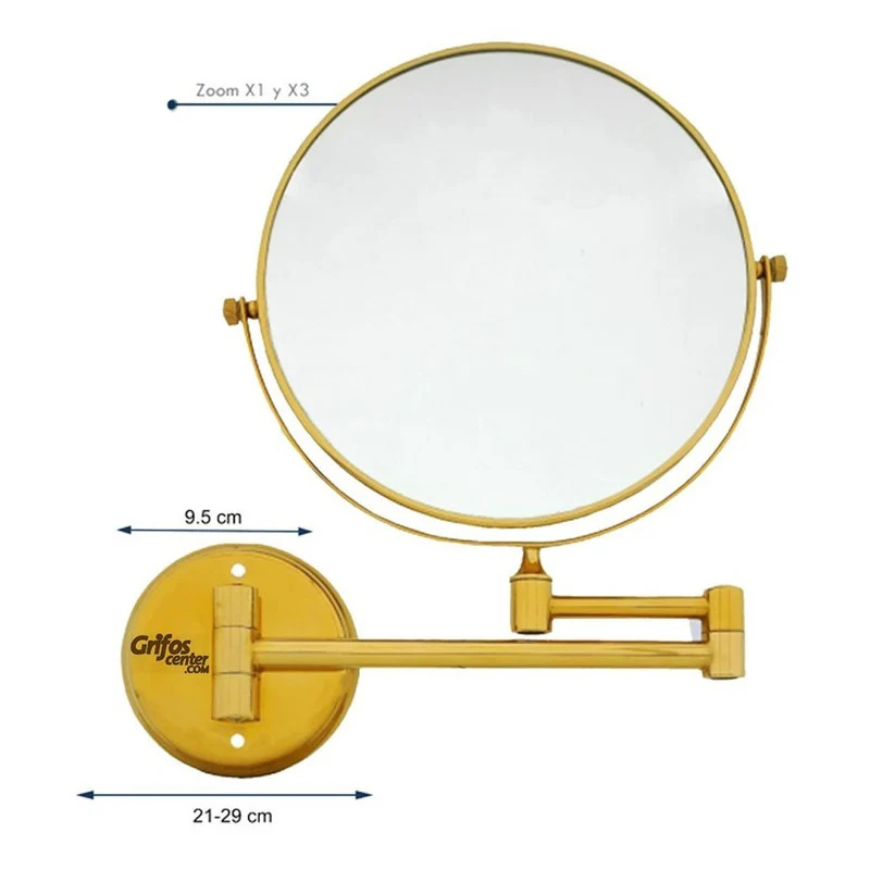 Espejo Para Baño Retráctil Circular Vintage Dorado Con Aumen - Image 3