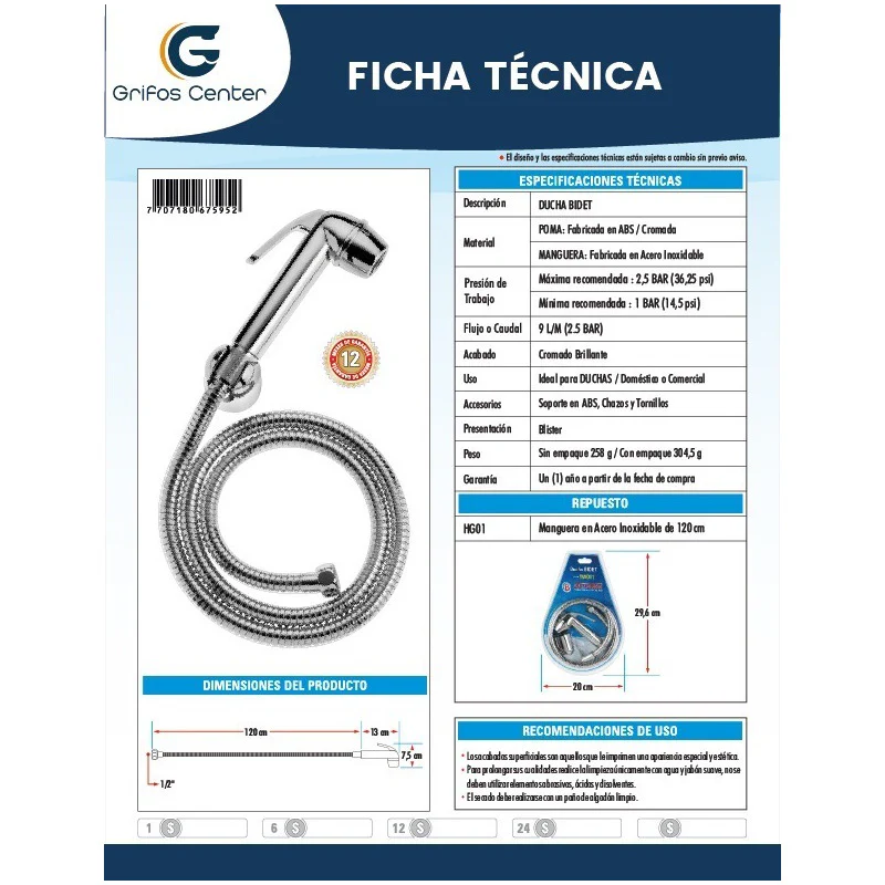 Ducha Bidet Abs Cromada Con Manguera - Image 3