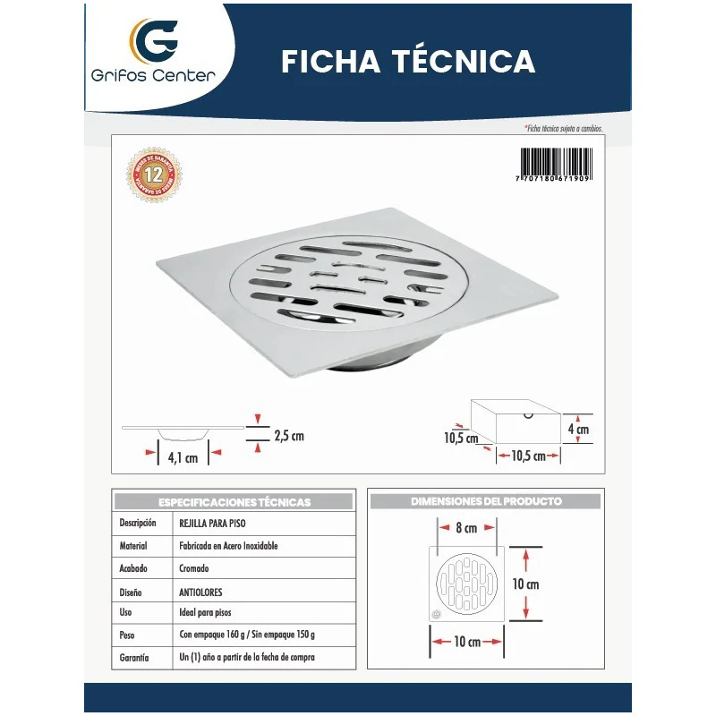 Rejilla De Piso Antiolor Acero Inoxidable - Image 2