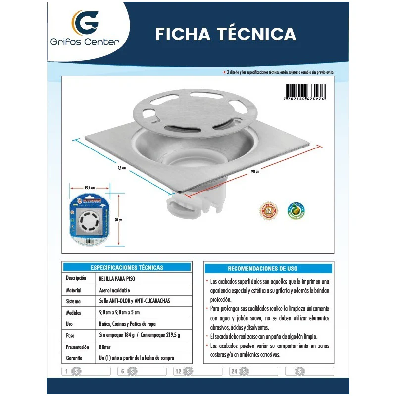 Rejilla De Piso Antiolor-anticucarachas Acero Inoxidable - Image 2