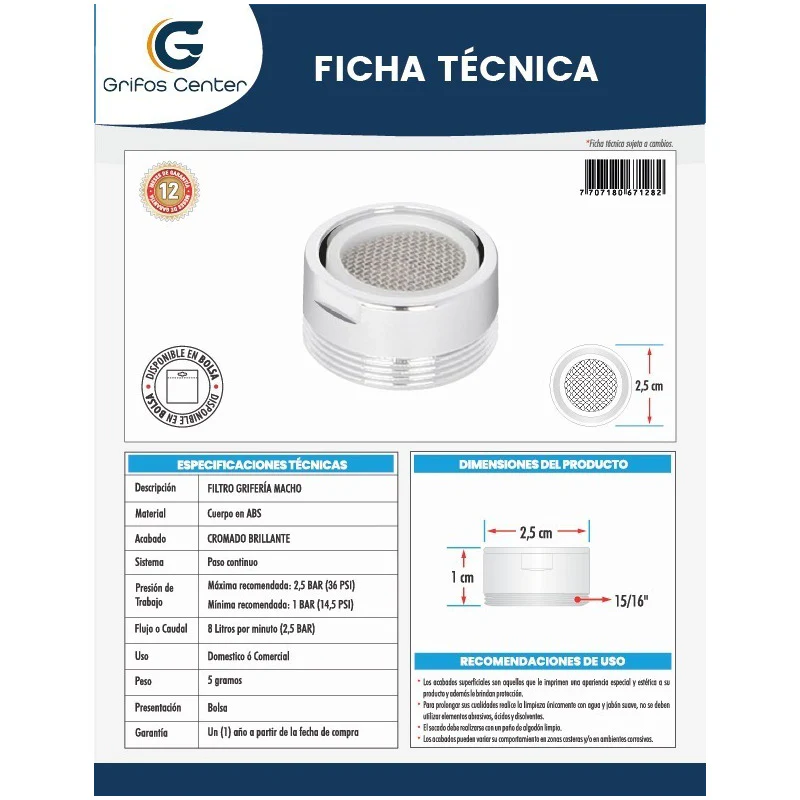 Filtro Ahorrador De Agua Plástico Macho - Image 2