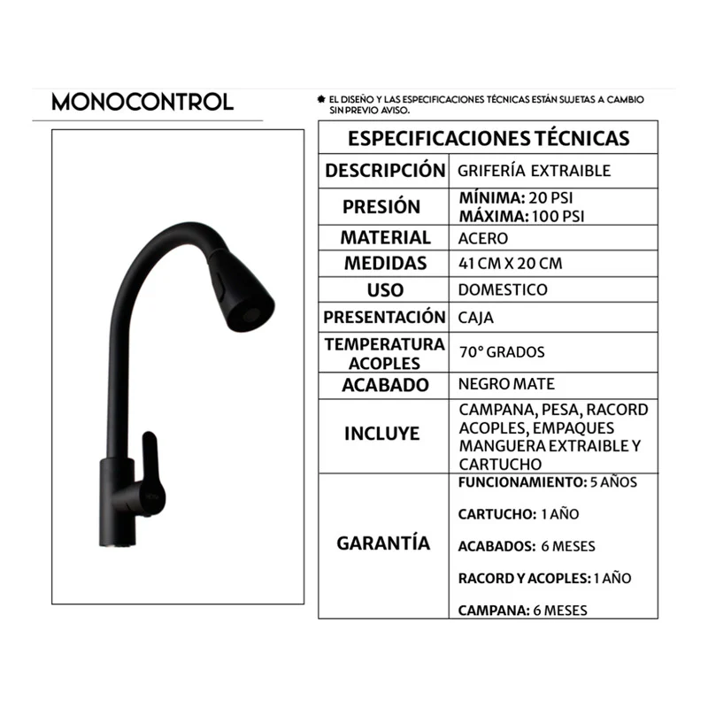 Griferia Lavaplatos Monocontrol Extraible Alto Negro - Image 4