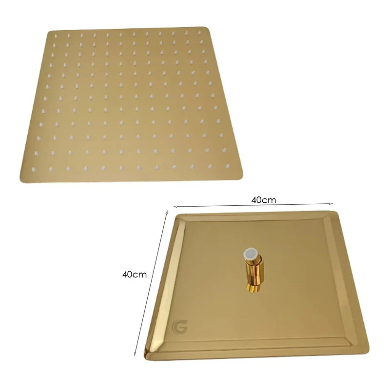 Kit De Ducha 20 X20 Cm + Tubo 40cm + Monocontrol Oro Vintage - Image 3