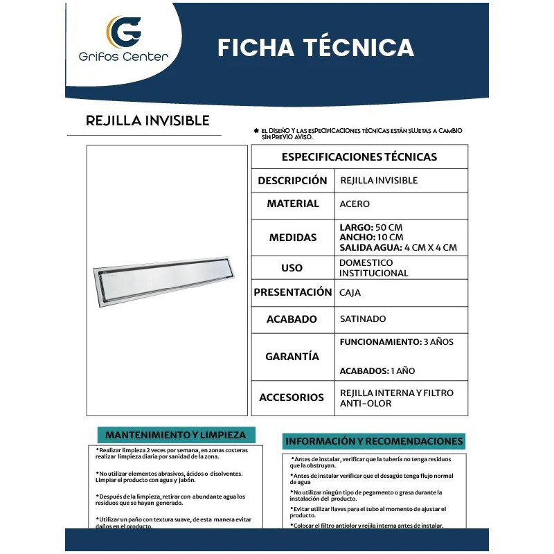 Rejilla Sifon Piso Invisible 40cm X 10cm Acero 304 - Image 2