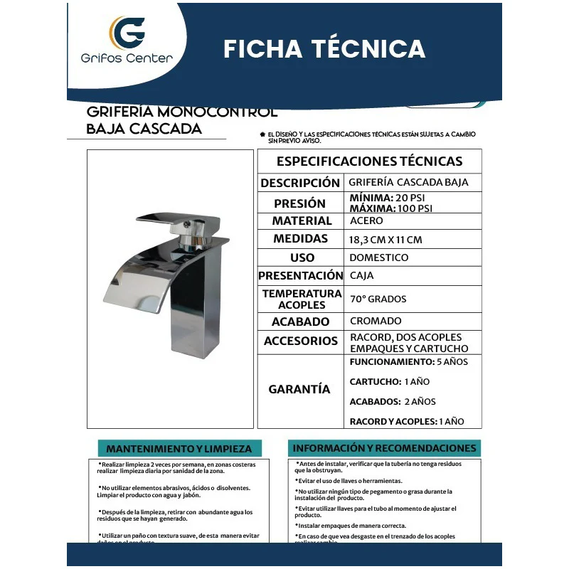 Grifería Lavaplatos Monocontrol Cascada Baja - Image 2