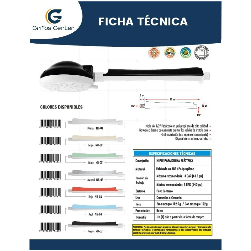 Niple En Abs Blanco Para Ducha Eléctrica - Image 2