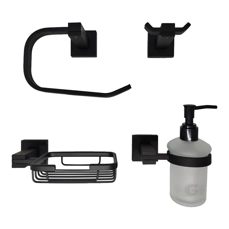 Juego De Accesorios Para Baño Negro Vintage X4 Piezas