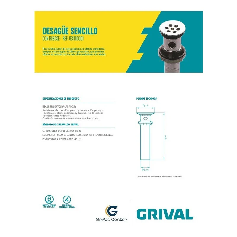 Desagüe Sencillo Con Rebose Grival - Image 5