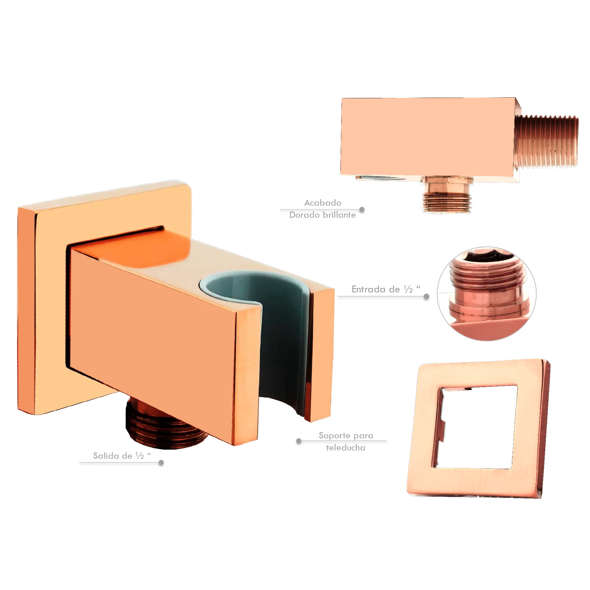 Portateleducha Cuadrado con Salida en Bronce Rose Gold - Image 2