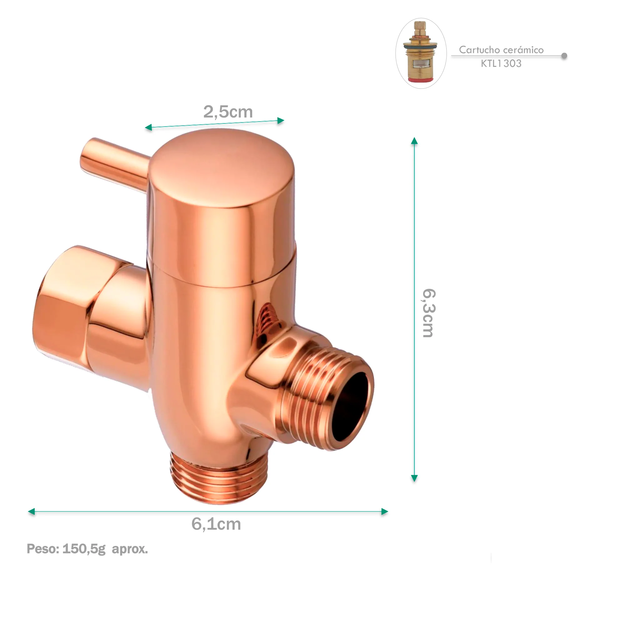 Desviador de Ducha en Bronce Rose Gold - Image 2