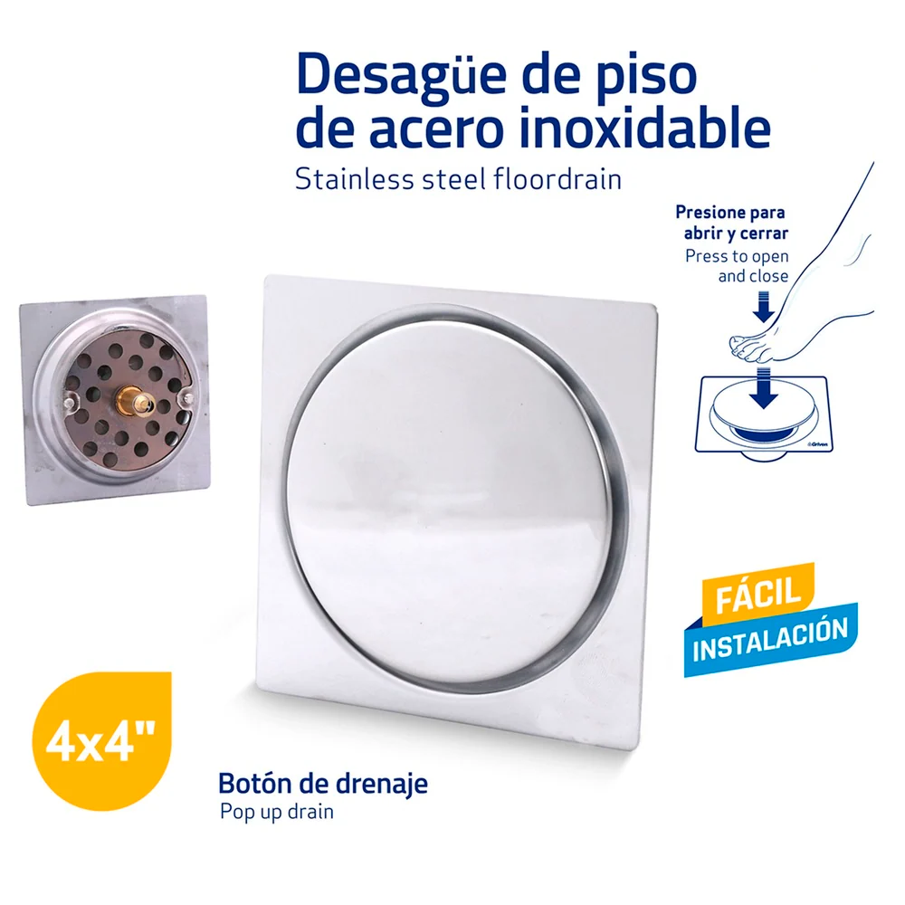Rejilla de Piso 10cm con Boton de Drenaje Plateada Cromada - Image 3