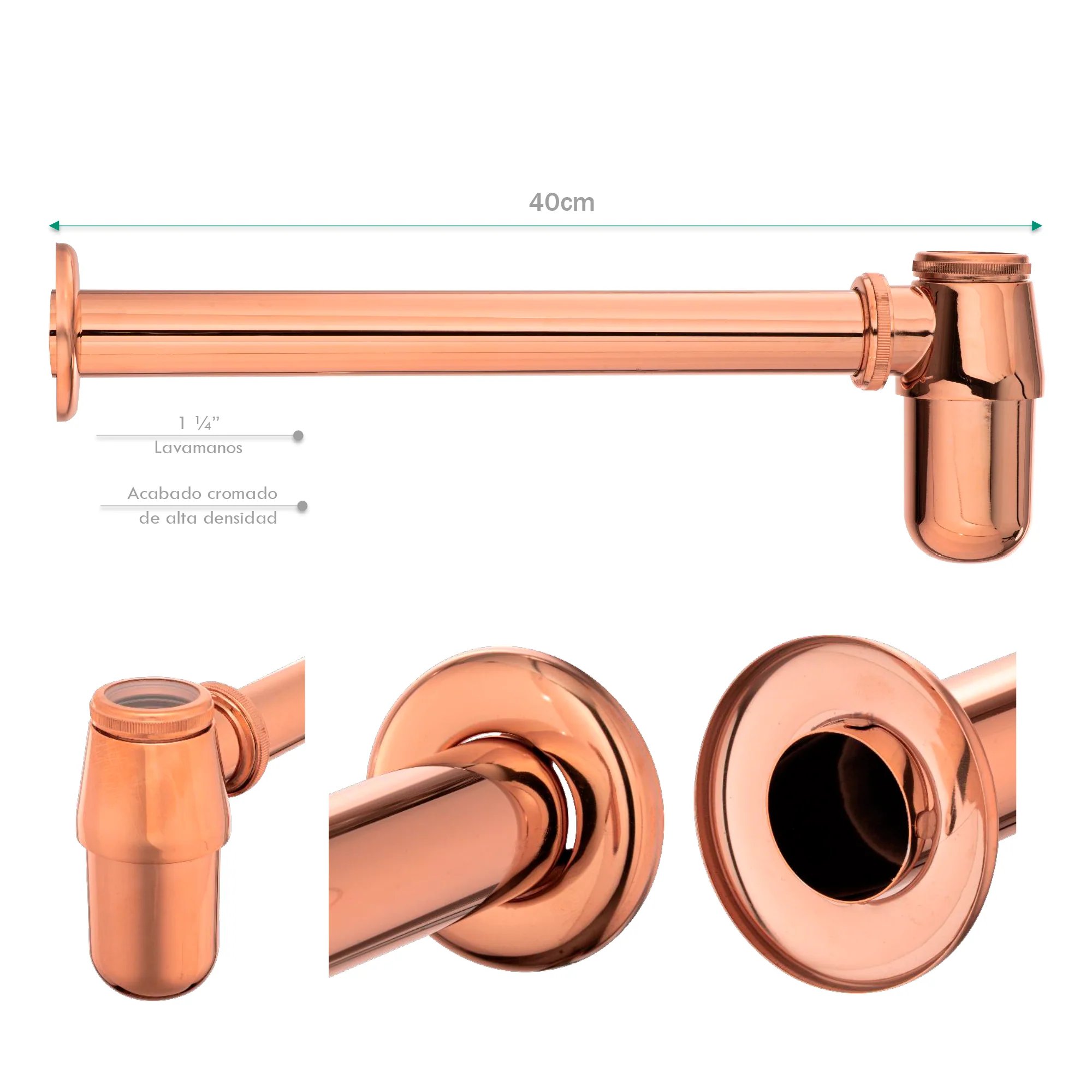 Sifon en U Pastilla Lavamanos Acero Inox Rose Gold - Image 2