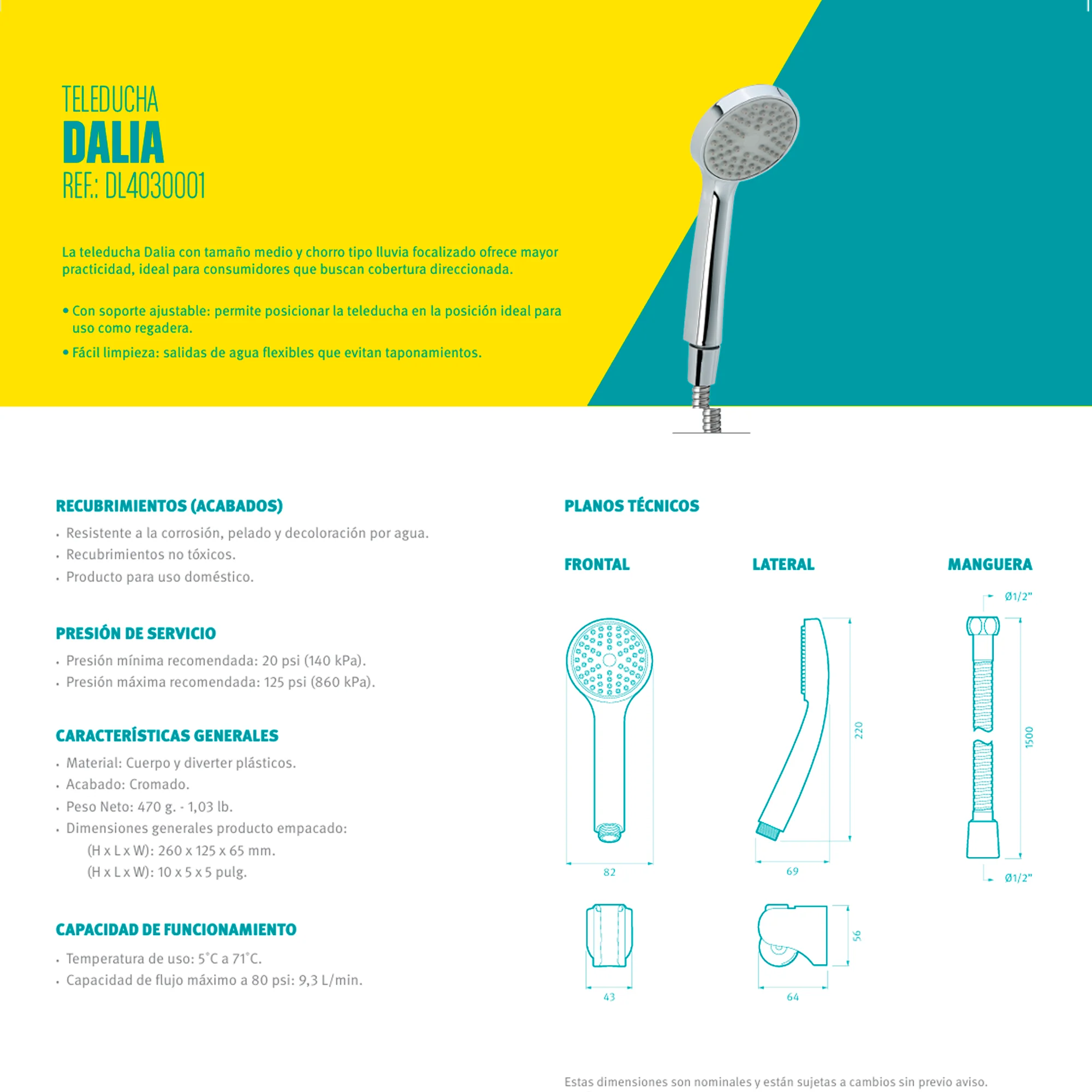 Teleducha+Soporte+Manguera Dalia Grival Plateada - Image 4