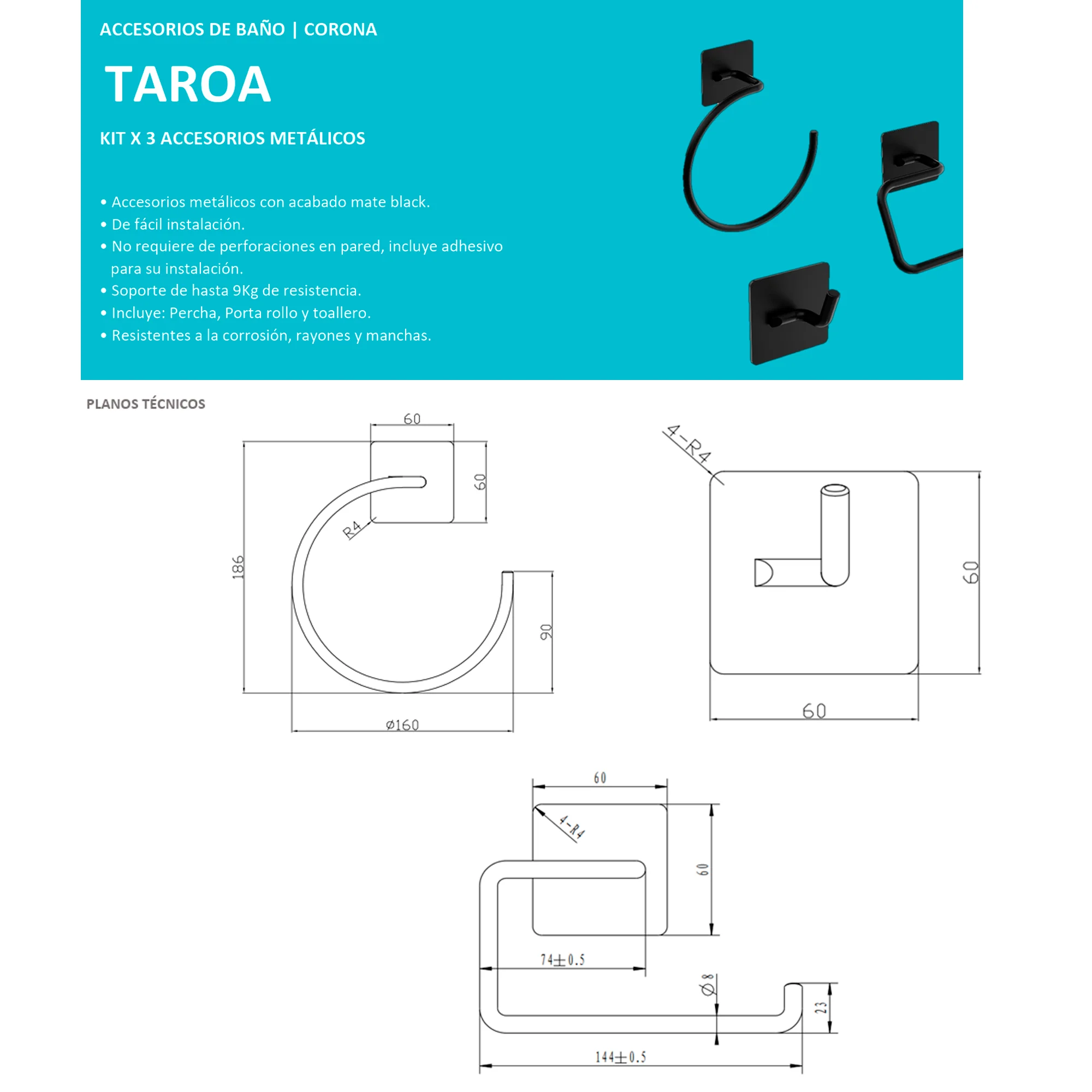 Kit Accesorios X3 Taroa Negro Mate GRIVAL - Image 2