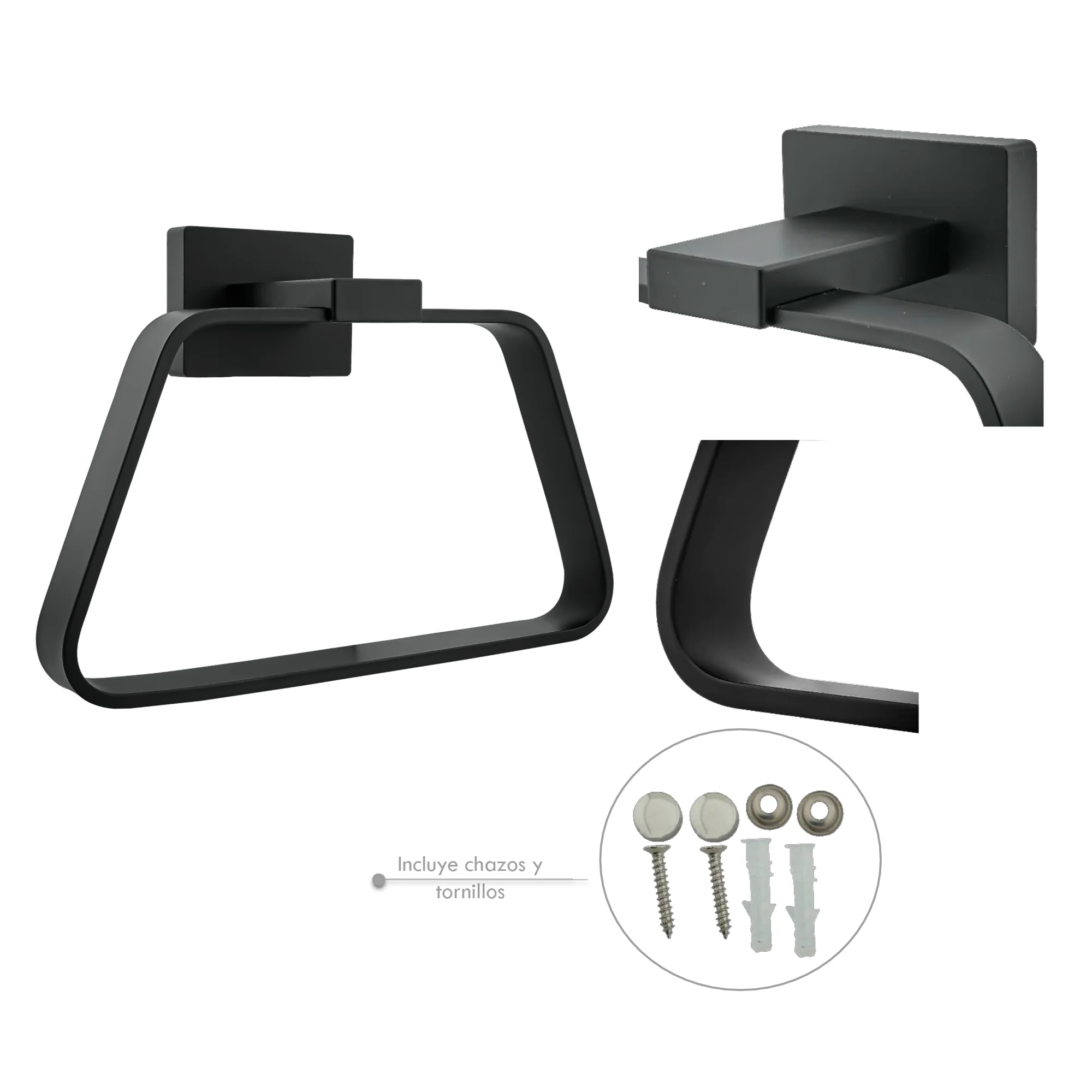 Toallero Aro Para Baño Aluminio Negro Mate Perla - Image 2