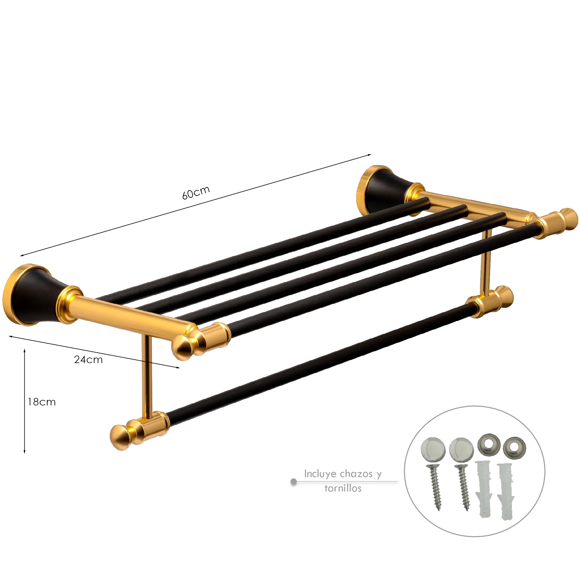 Toallero Hotelero para Baño en Aluminio Negro/Dorado - Image 3