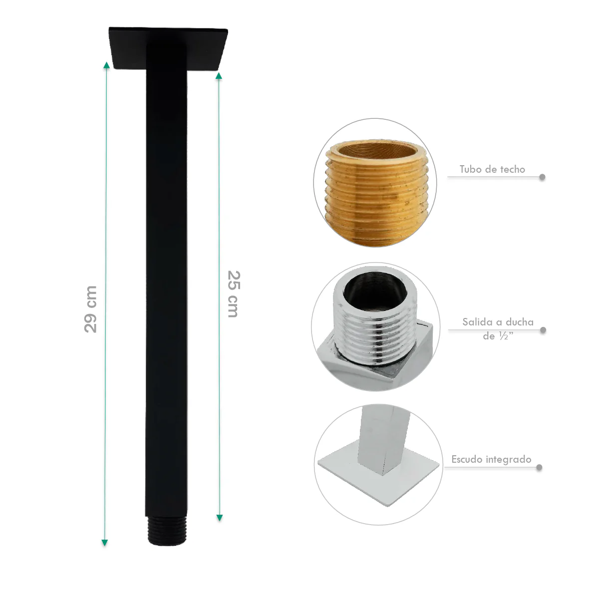 Tubo de Ducha a Techo Cuadrado Negro Mate - Image 2