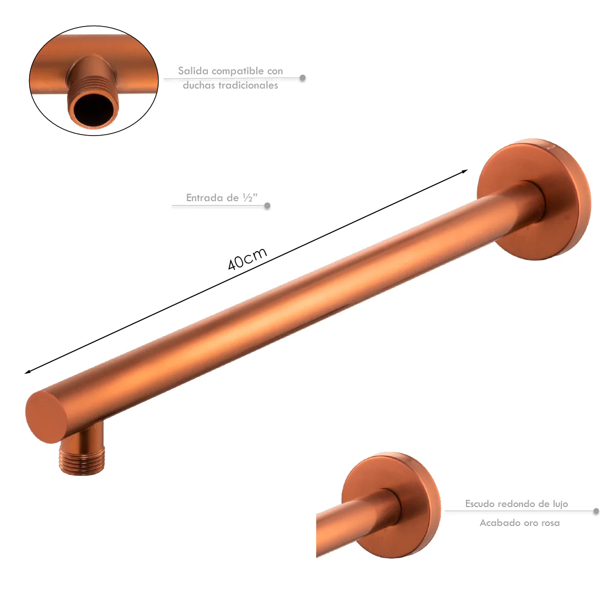Tubo de Ducha Pared Redondo Nuvo 40cm Rose Gold - Image 2